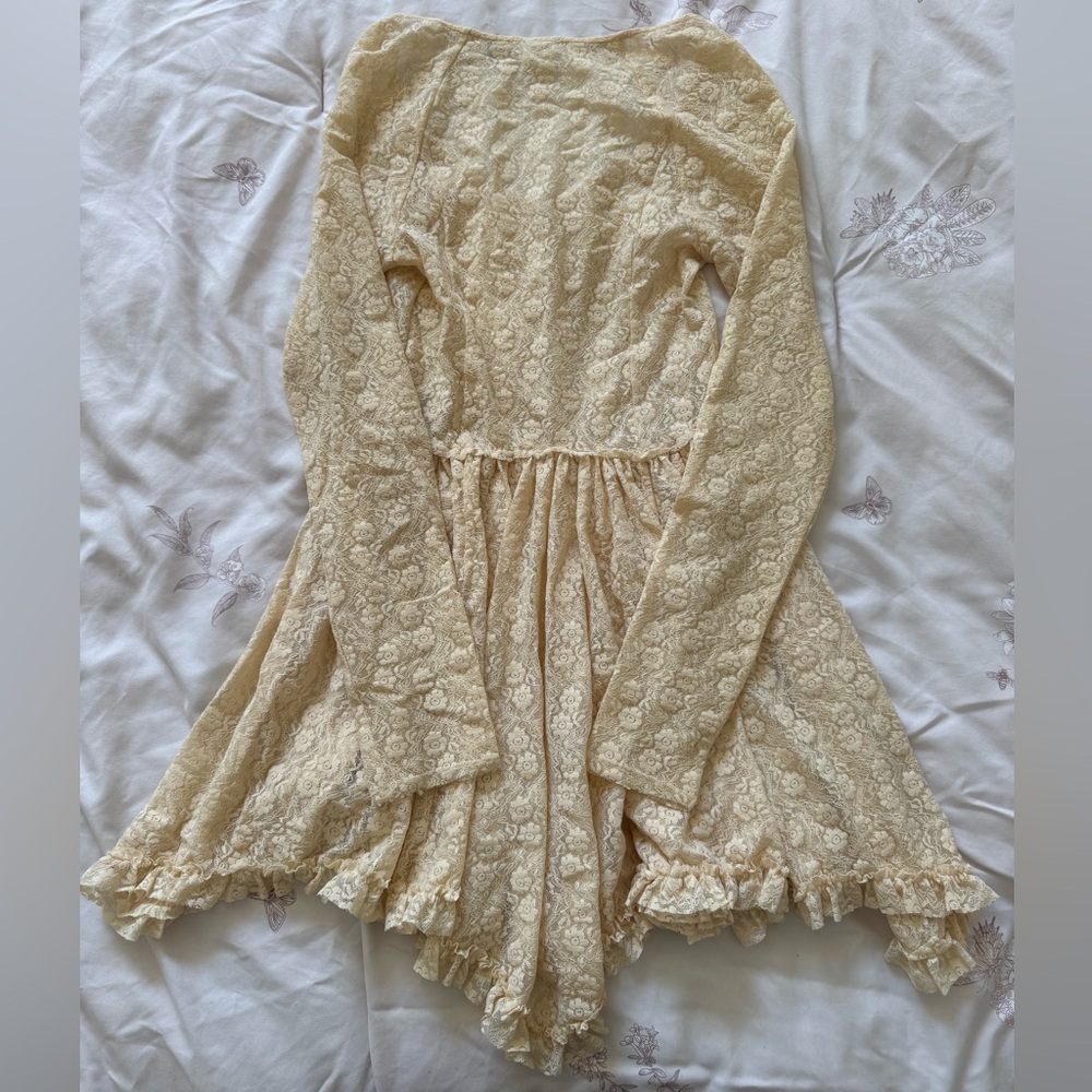Free People | Intimately Ivory Lace Long Sleeve Mini Dress - S - Picture 4 of 5